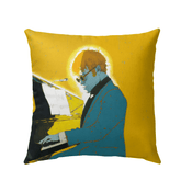 SurArt 90 Outdoor Pillow placed on a garden chair, showcasing its unique artistic design and suitability for outdoor use.